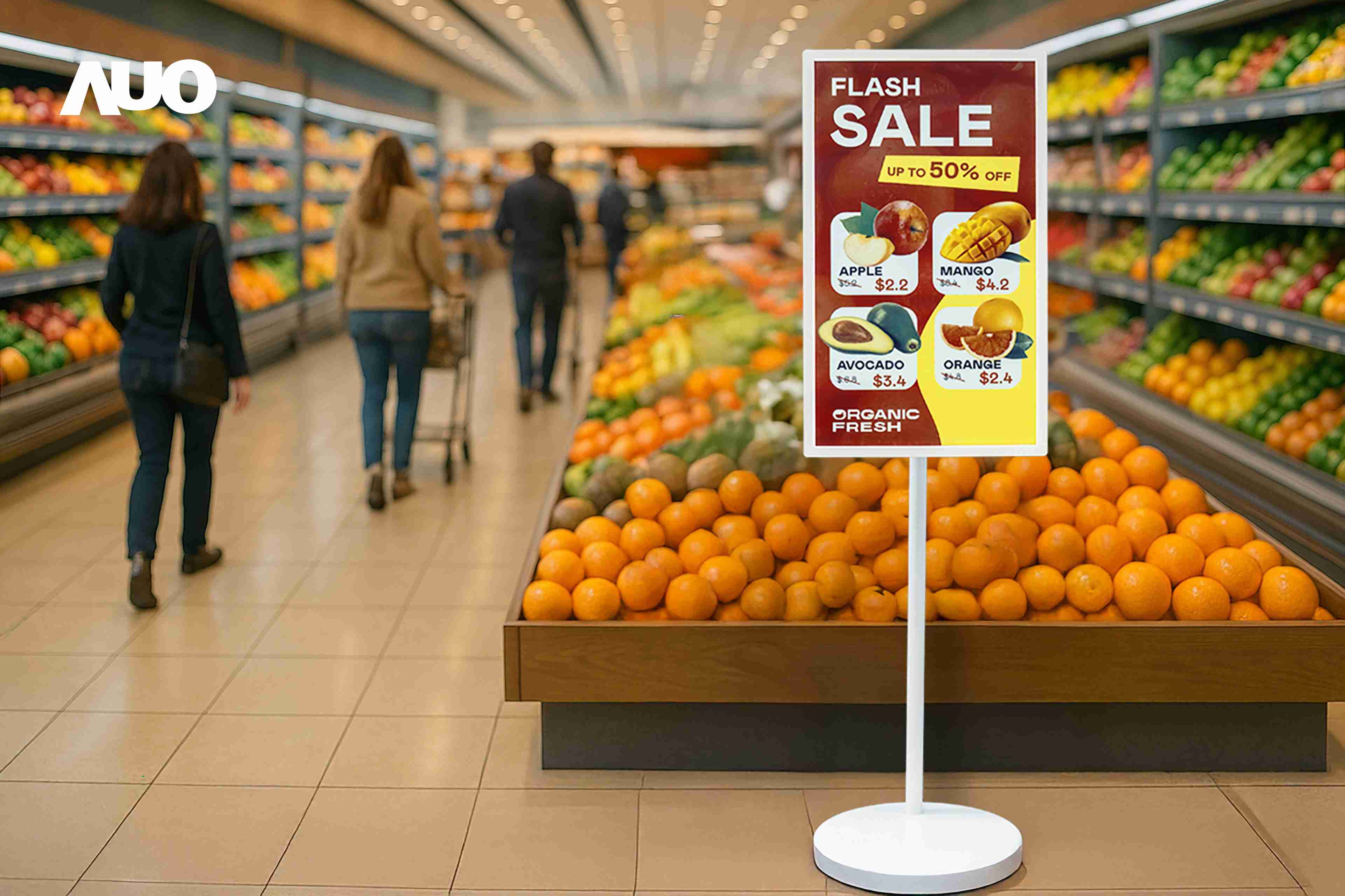 达擎首亮相低功耗、、全彩的〝aecoPost电子纸解决方案〞，，，仅在更新画面时需要微量的电力驱动，，，无需布建电线的便捷设计，，，使其可灵活应用、、、随意置放，，并可透过云端或行动装置app，，，，轻松管理及排程广告内容，，晋升店头营销利器。。